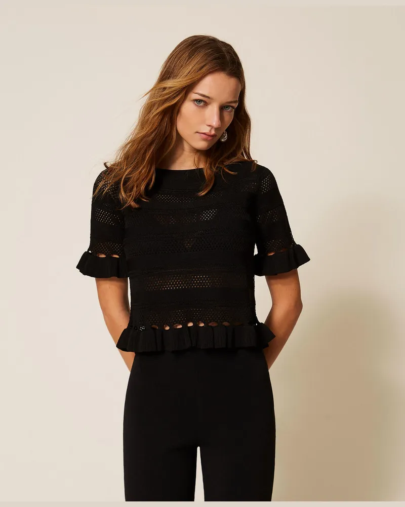 Twin-Set Pullover mit Volant, Schwarz, Größe Schwarz