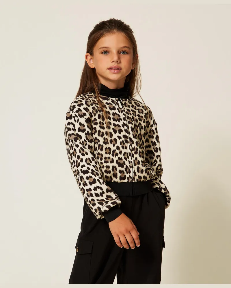 Twin-Set Jacken und Outerwear - Bomberjacke aus Scuba mit Animaldessin, Leopardenprint, Größe Leopardenprint