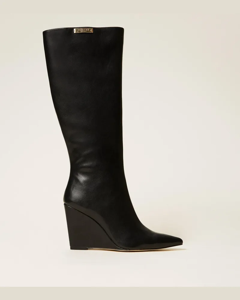 Twin-Set Schuhe - Hoher Stiefel mit Keilabsatz, Schwarz, Größe Schwarz