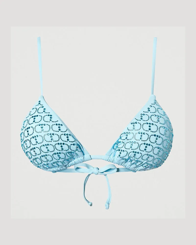 Twin-Set Bademode - Triangel-Bikinitop mit Oval Ts aus Strass, Aquamarinblau, Größe: 1-B 