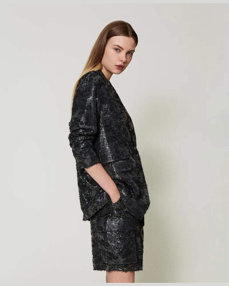 Actitude by Twinset Jacken und Outerwear - Blazer mit Alloverpailletten, Schwarz, Paillettes, Größe Schwarz