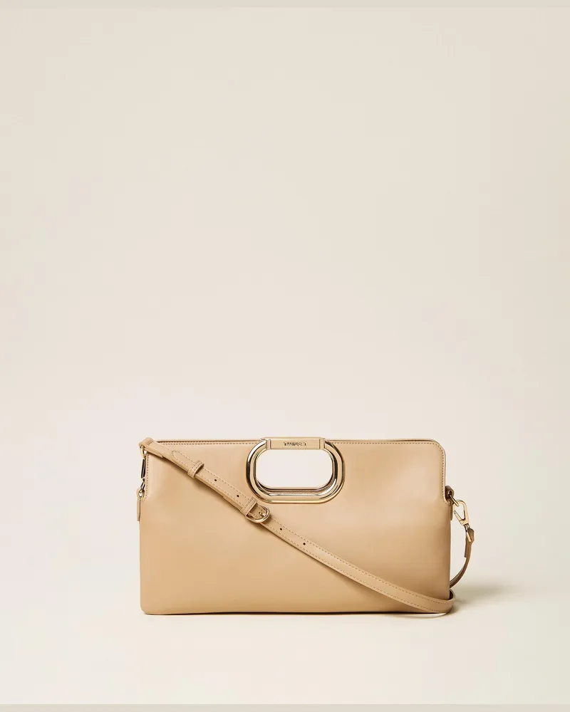 Twin-Set Clutch-Tasche Lila mit Logo-Henkel, Damen, Delicate Beige Delicate