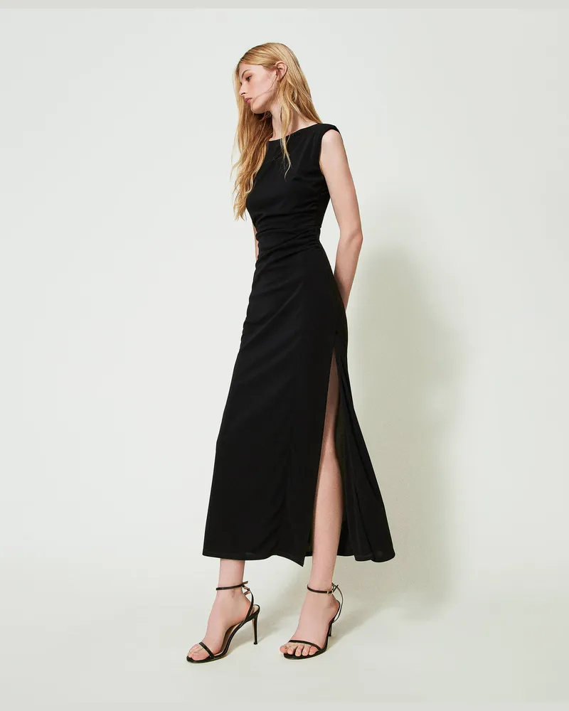 Twin-Set Kleider - Maxikleid mit Raffung, Schwarz, Jersey, Größe Schwarz