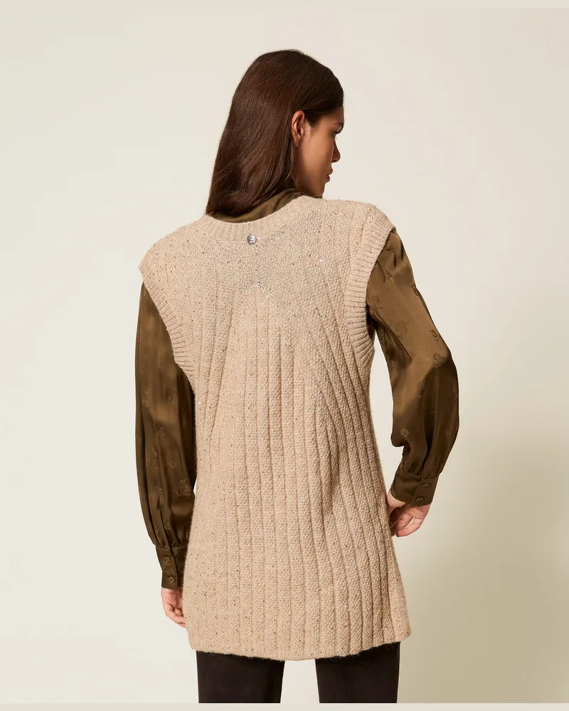Actitude by Twinset Pullover - Strickweste mit Pailletten, Powder Beige, Paillettes, Größe Powder