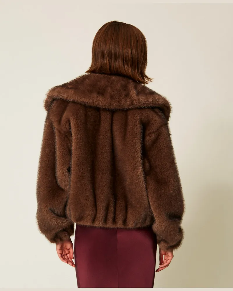 Actitude by Twinset Jacken und Outerwear - Kurzjacke aus Kunstpelz, „Soft Beaver"-Braun, Pelzimitat, Größe „soft