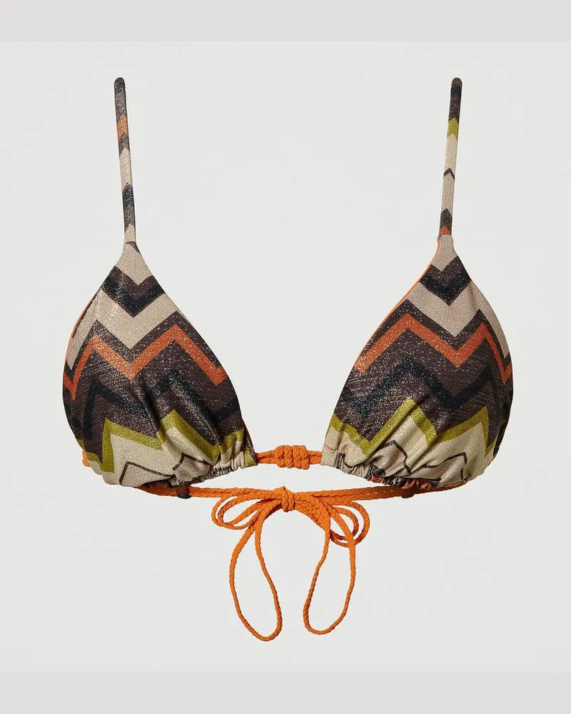 Twin-Set Bademode - Triangel-Bikinitop aus Lurex mit Zickzackmuster, Multicolor Fischgrat „Bitter Chocolate"-Braun, Größe: 3-B 