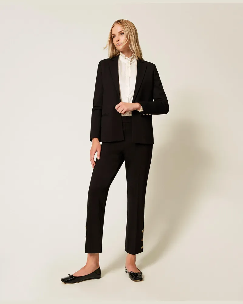 Twin-Set Hosen - Cropped-Hose mit „Oval T"-Knöpfen, Schwarz, Größe Schwarz
