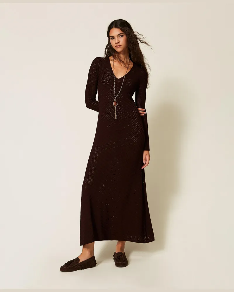 Twin-Set 2-in-1-Maxistrickkleid, Damen, Helles Darkness Brown Helles