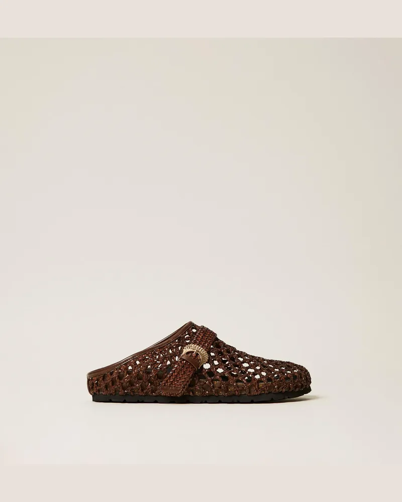 Twin-Set Schuhe - Slide-Sandale in Flechtoptik, Coffee Liqueur, Größe Coffee