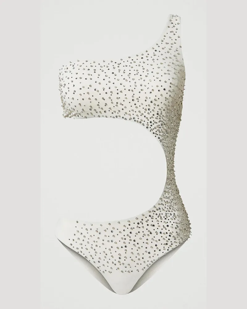 Twin-Set Bademode - One-Shoulder-Badeanzug mit Stickerei, Perlmutt, Strass, Größe Perlmutt