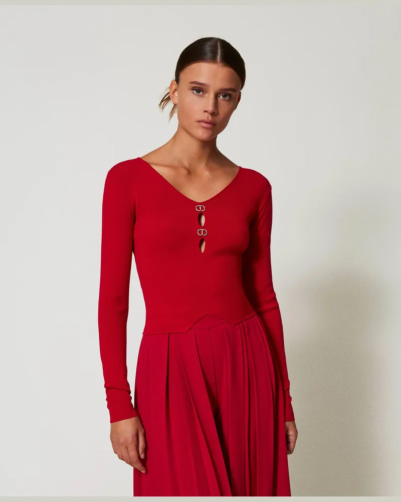 Twin-Set 2-in-1-Pullover mit Oval Ts, Venedigrot, Größe: XXL 