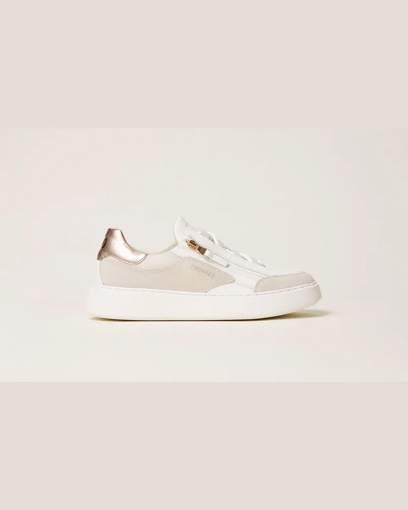 Twin-Set Schuhe - Sneakers aus Leder im Color-Block-Design, Zweifarbig Schneeweiß / Platin, Größe Zweifarbig