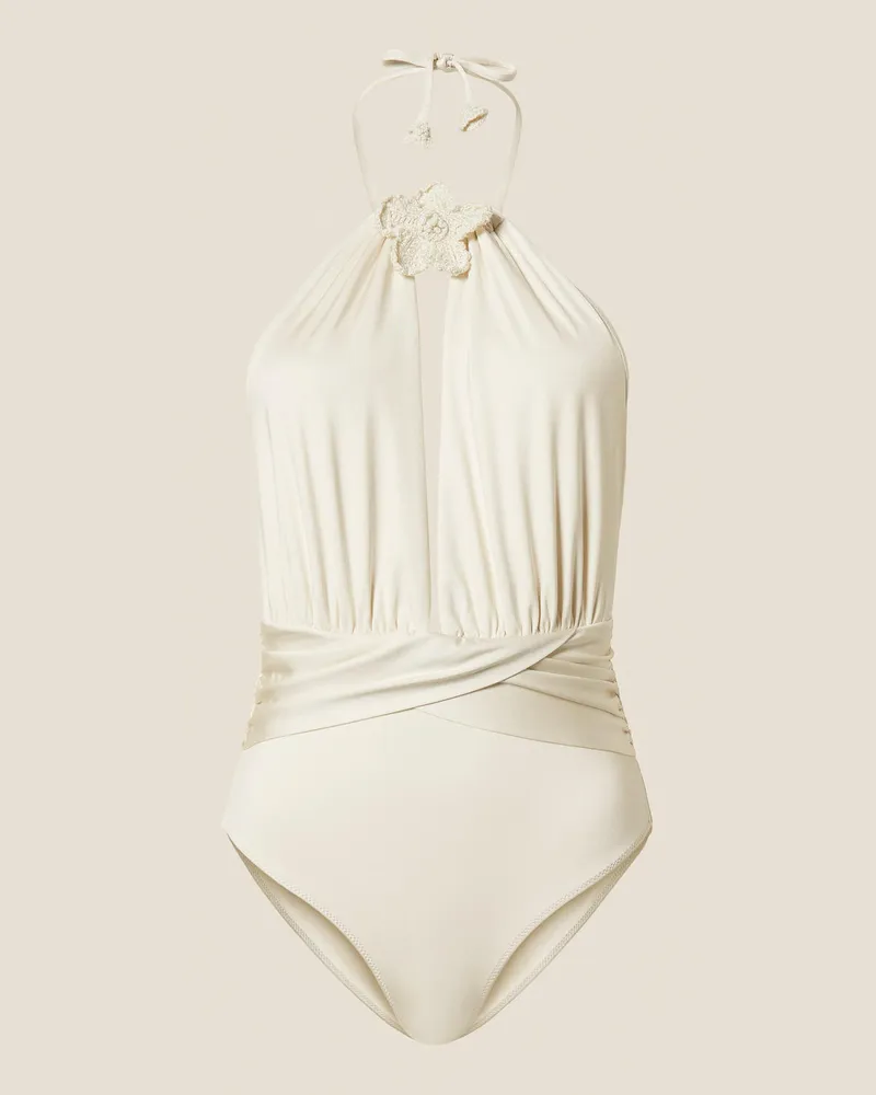 Twin-Set Bademode - Badeanzug mit gehäkelter Brosche, Weiß Vanille, Größe Weiß