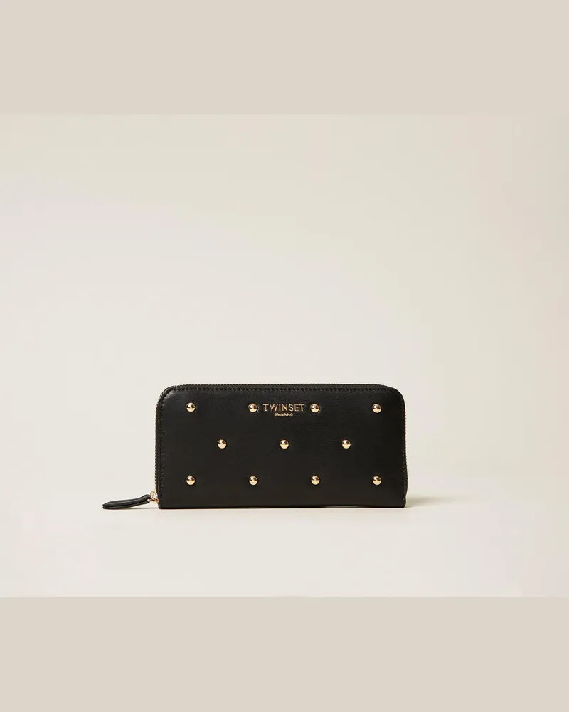 Twin-Set Accessoires - Geldbörse mit Rundumreißverschluss und Nieten, Schwarz, Einheitsgröße Schwarz