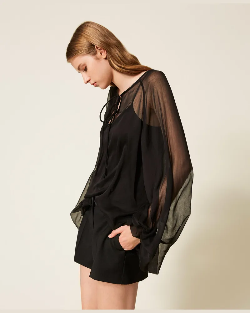 Actitude by Twinset Blusen - Bluse aus Voile, Schwarz, Größe Schwarz