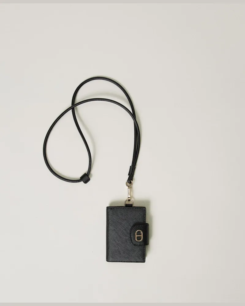 Twin-Set Accessoires - Kartenetui zum Umhängen mit Oval T, Schwarz, Einheitsgröße Schwarz