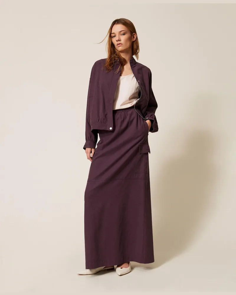 Twin-Set Röcke - Maxirock aus Lyocell und Baumwolle, „Plum Perfect"-Violett, Größe „plum
