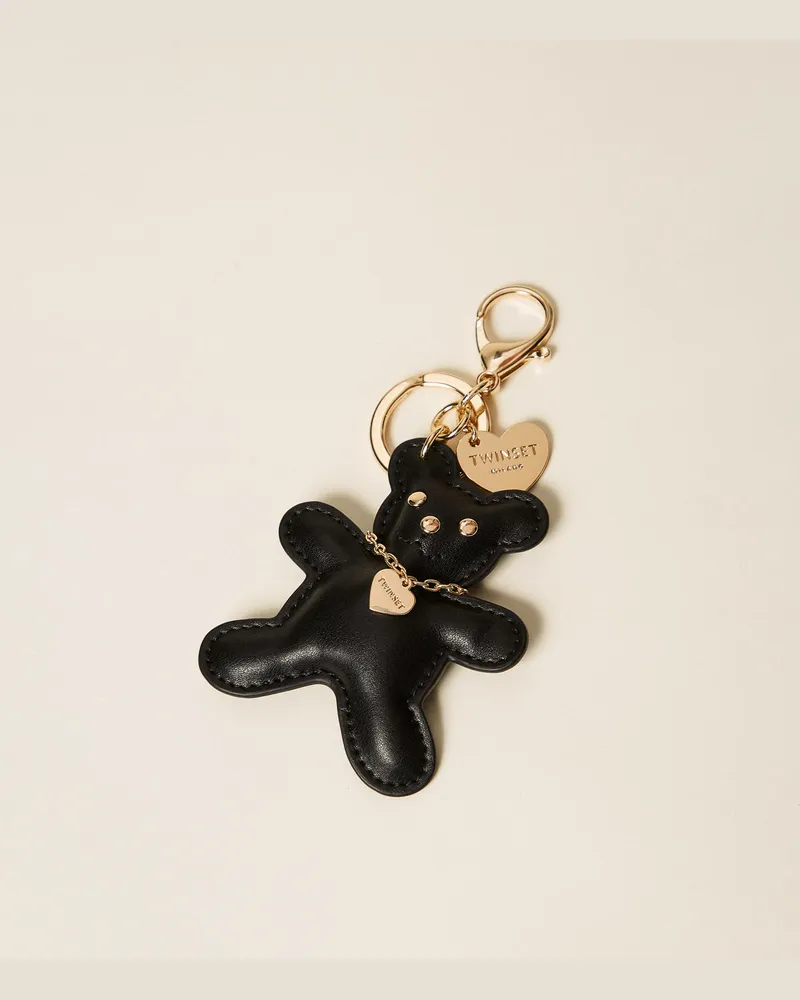 Twin-Set Accessoires - Charm-Schlüsselanhänger Bär mit „Oval T", Schwarz, Einheitsgröße Schwarz