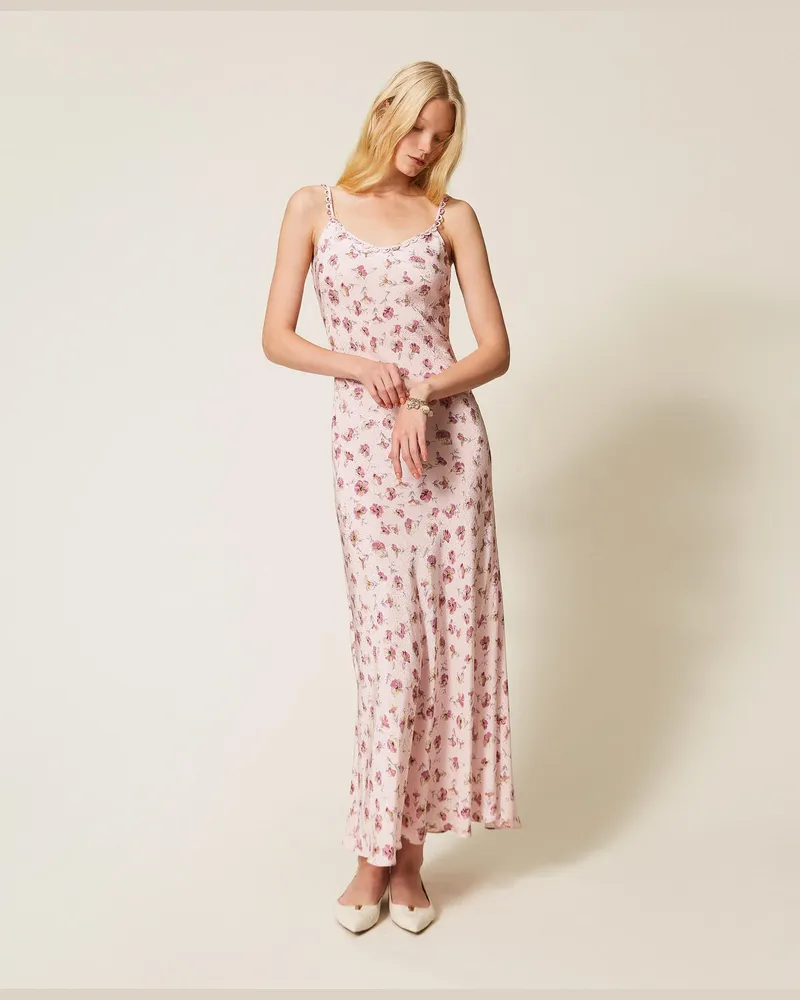 Twin-Set Kleider - Maxi-Trägerkleid mit floralem Print, Blumen-Print Peach/Rose, Mit Blumen, Größe Blumen-print