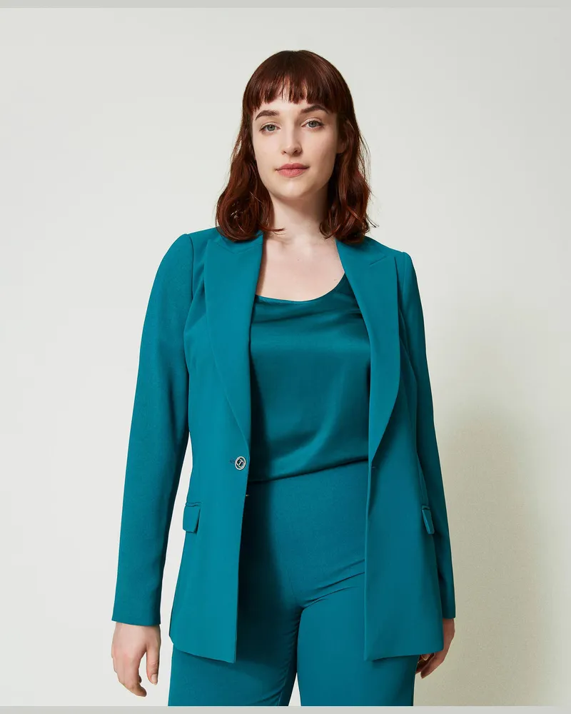 Twin-Set Jacken und Outerwear - Blazer aus Crêpe-Cady mit Schmuck, Hellblau Mineralgrün, Größe Hellblau