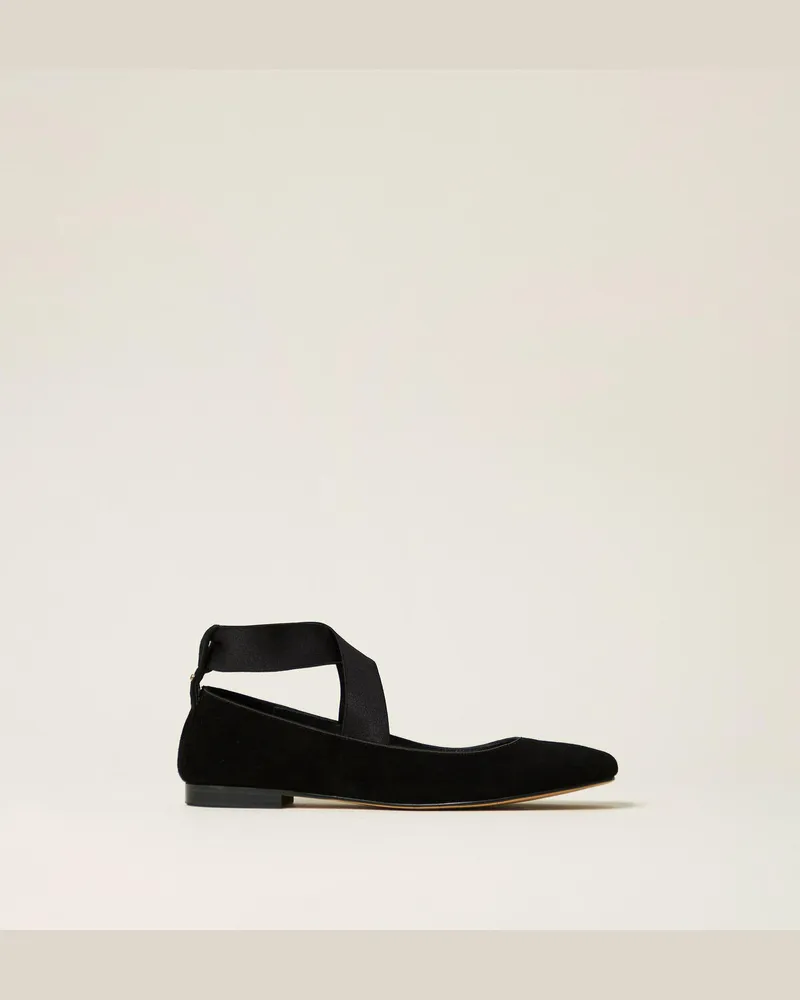 Twin-Set Ballerina aus Veloursleder Schwarz