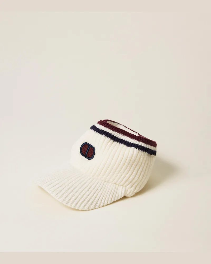 Twin-Set Accessoires - Strickmütze mit Schirm und Oval T, Milk, Größe Milk