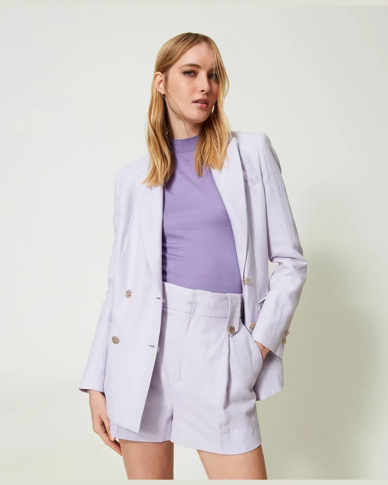 Twin-Set Jacken und Outerwear - Blazer aus Leinenköper, Glockenblumenlila, Größe Glockenblumenlila