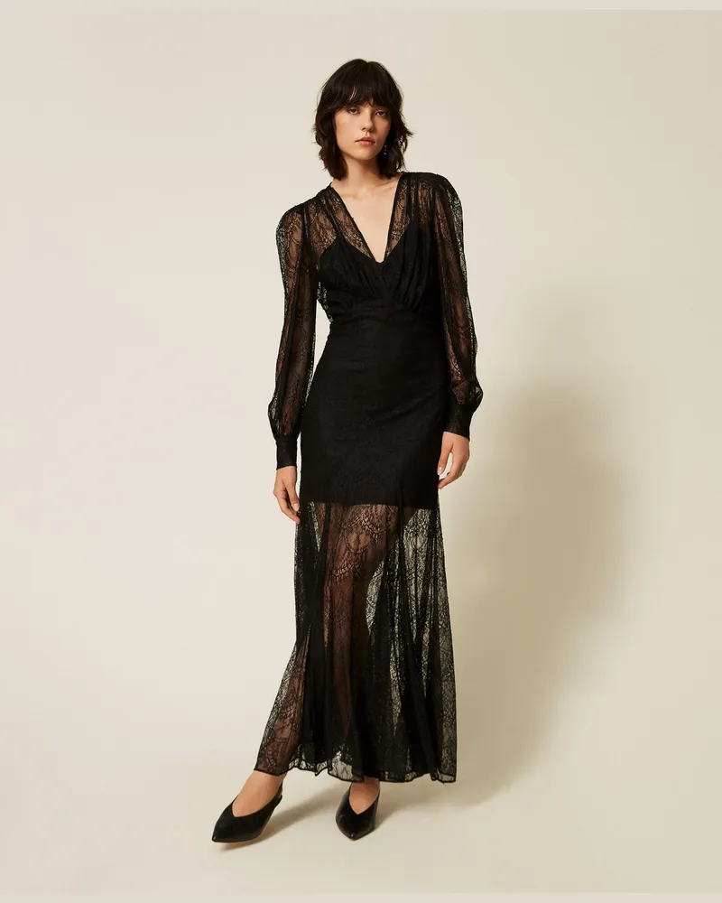 Twin-Set Maxikleid aus Valenciennesspitze Schwarz