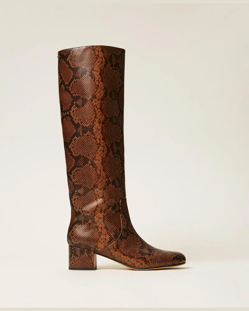 Twin-Set Schuhe - Hoher Stiefel mit Animalprint, Pythonprint „Land", Größe Pythonprint