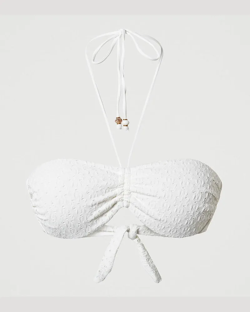 Twin-Set Bademode - Bandeau-Bikinitop mit Lochstickereien, Star White, Größe: 4-B 