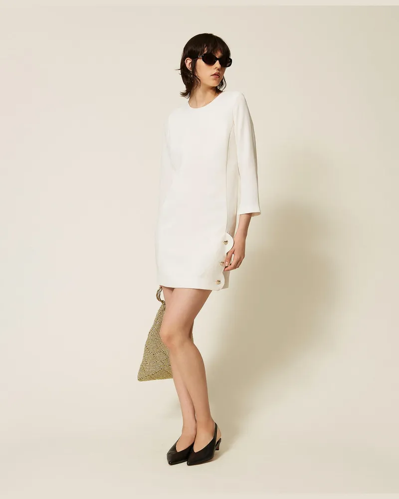 Twin-Set Kurzes Kleid aus Crêpe mit Herzknopf Perlmutt