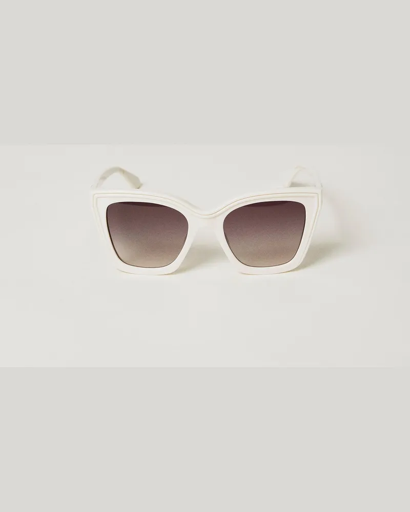 Twin-Set Quadratische Sonnenbrille, Damen, Shiny White Snow Shiny