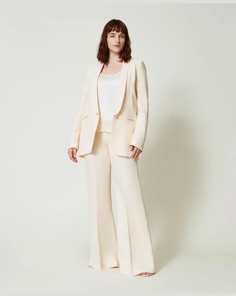 Twin-Set Hosen - Flare-Hose aus Leinenmischung, „Parchment"-Beige, Größe „parchment“-beige