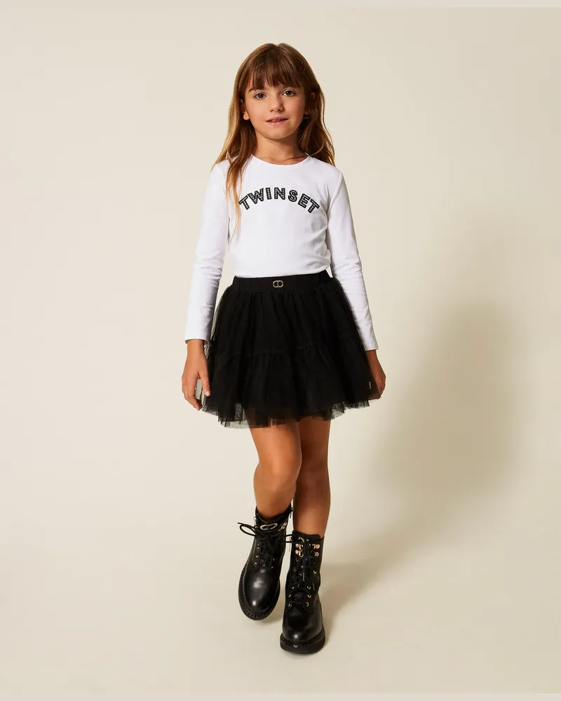 Twin-Set Röcke - Kurzer Mädchenrock aus Tüll, Schwarz, Größe: 5A 
