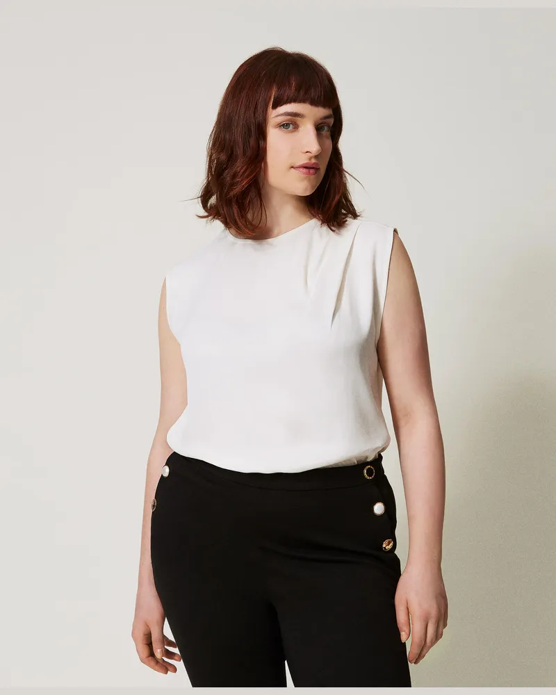 Twin-Set Tops - Top aus glänzendem Satin mit Falten, Perlmutt, Größe: 52 