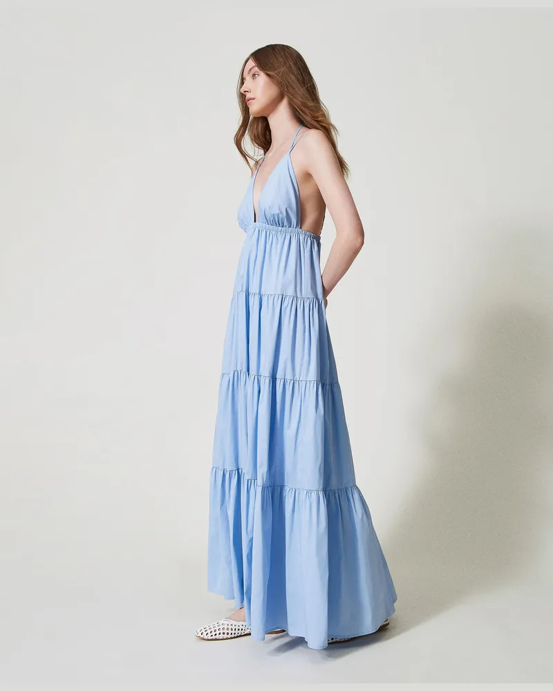 Twin-Set Bademode - Maxi-Stufenkleid aus Popeline, "Blue Topaz"-Azur, Baumwolle, Größe: M 