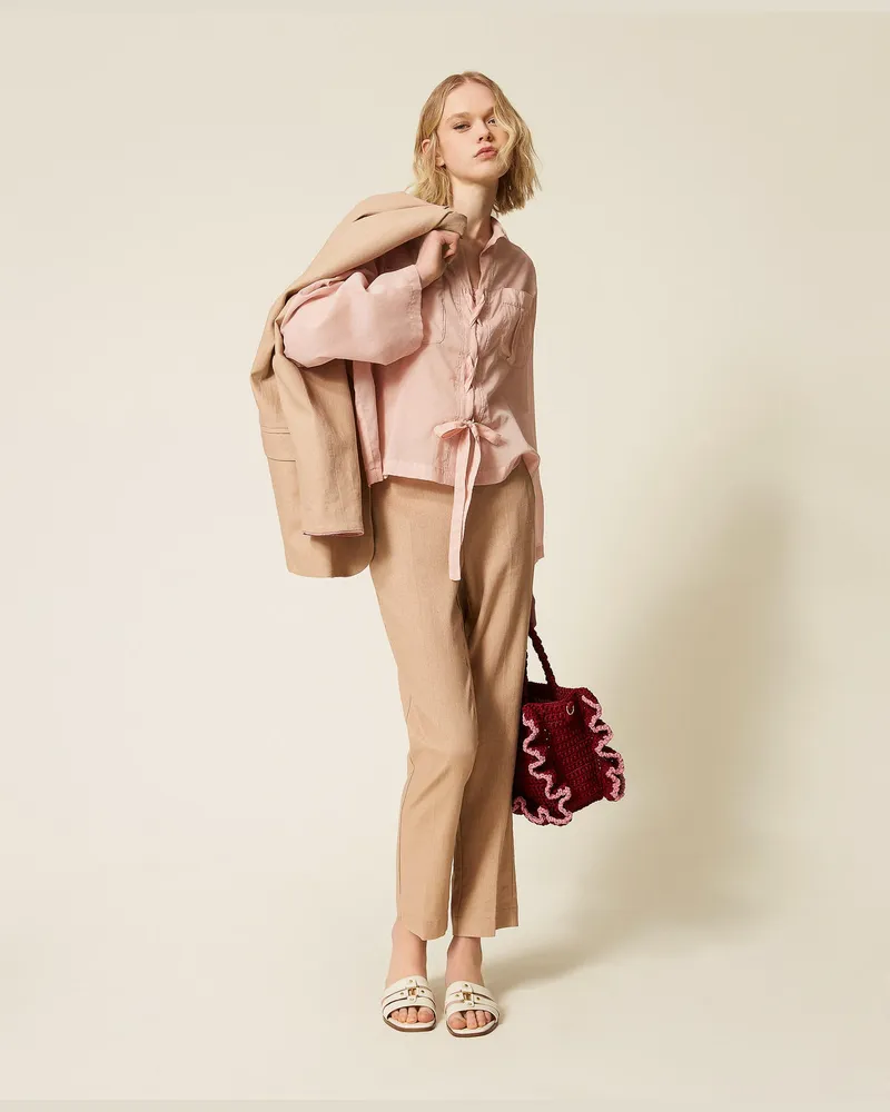 Twin-Set Hemden - Hemdbluse aus Musselin mit Bändern, Ballettrosa, Baumwolle, Größe Ballettrosa