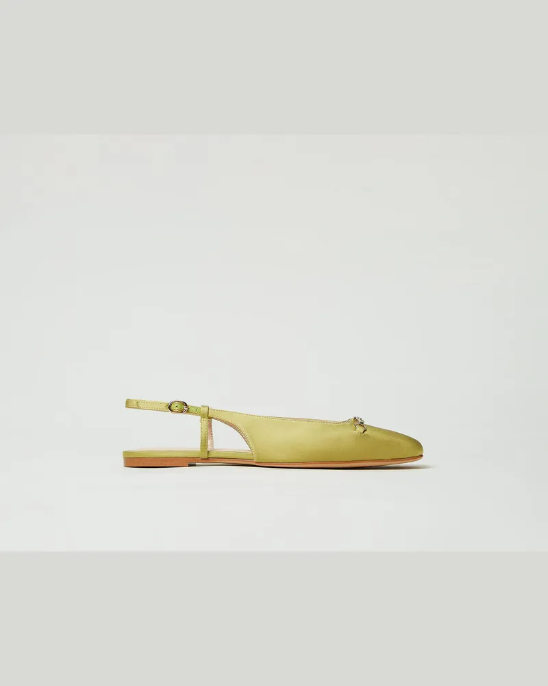 Twin-Set Schuhe - Slingback-Ballerina aus Satin, "Avocado Oil"-Grün, Größe Avocado