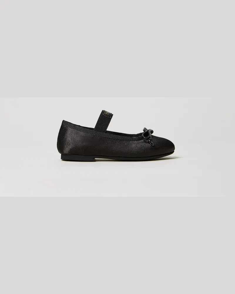 Twin-Set Schuhe - Baby-Ballerina aus Satin mit Riemchen, Schwarz, Größe Schwarz