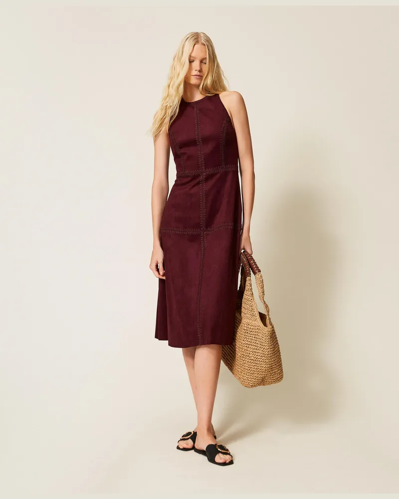 Twin-Set Bademode - Midikleid in Velourslederoptik mit Stickerei, „Winetasting"-Violett, Größe „winetasting“-violett