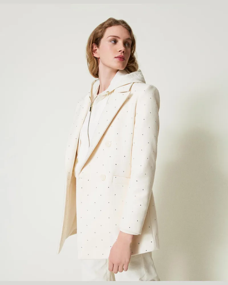 Twin-Set Jacken und Outerwear - Kurzmantel aus Tuch mit Strass, Perlmutt, Größe Perlmutt