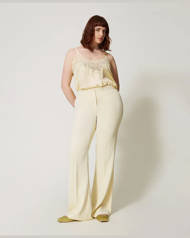 Twin-Set Hosen - Fit & Flare-Hose aus fließendem Krepp, Vanilla, Größe Vanilla