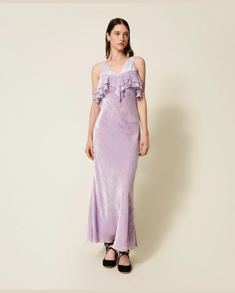 Twin-Set Kleider - Langes Kleid aus Seidenmischsamt, Pastell-Lila, Größe Pastell-lila