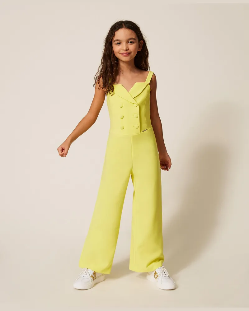 Twin-Set Kleider - Zweireihiger Jumpsuit aus Crêpe, „Limelight"-Gelb, Größe „limelight“-gelb