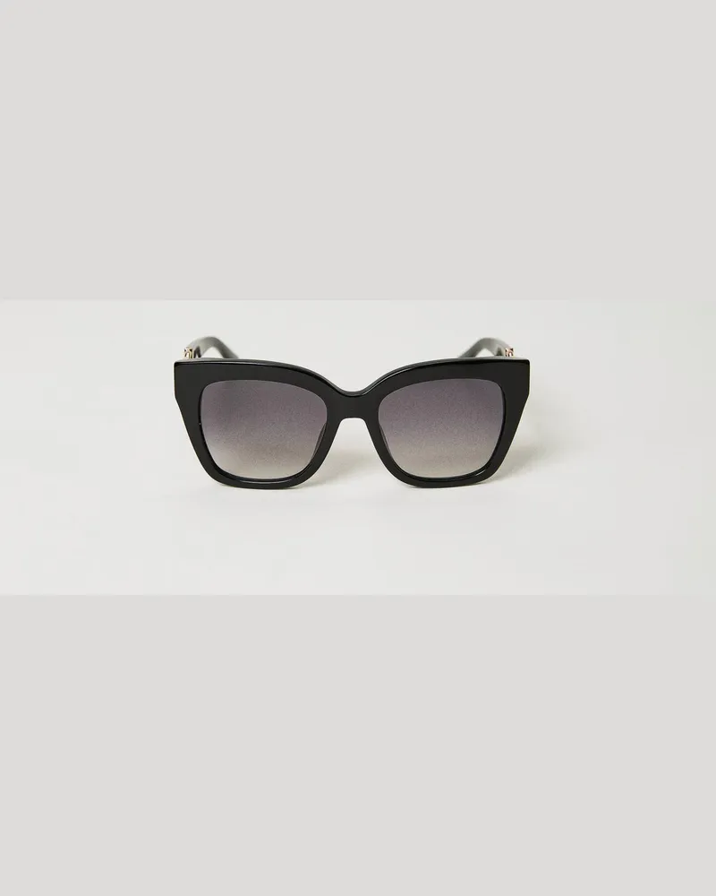 Twin-Set Accessoires - Cat Eye-Sonnenbrille mit Ziertrense, Schwarz, Einheitsgröße Schwarz