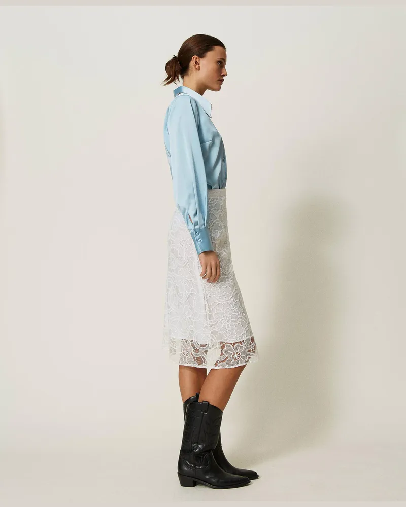 Actitude by Twinset Röcke - Midirock aus besticktem Organza, "Papers"-Weiß, Größe: XXS 