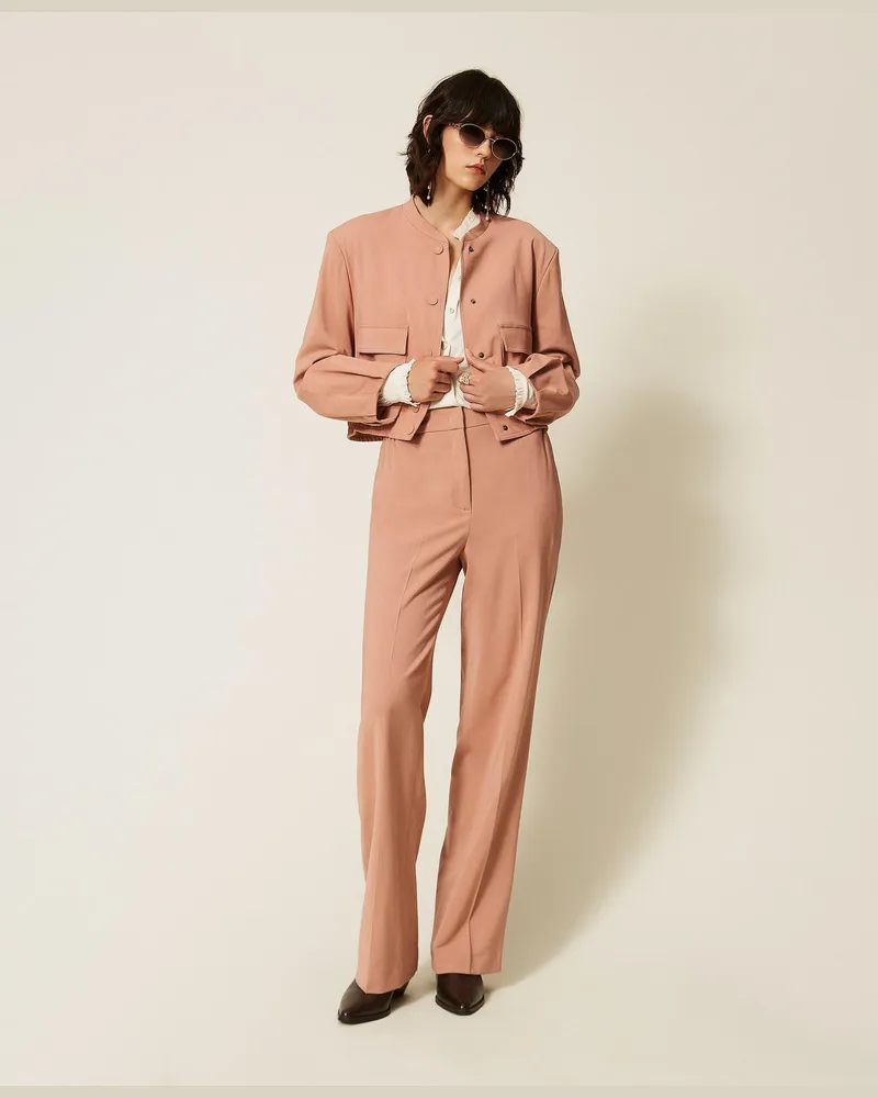 Twin-Set Gerade Hose aus Twill mit Taschen Puderrosa