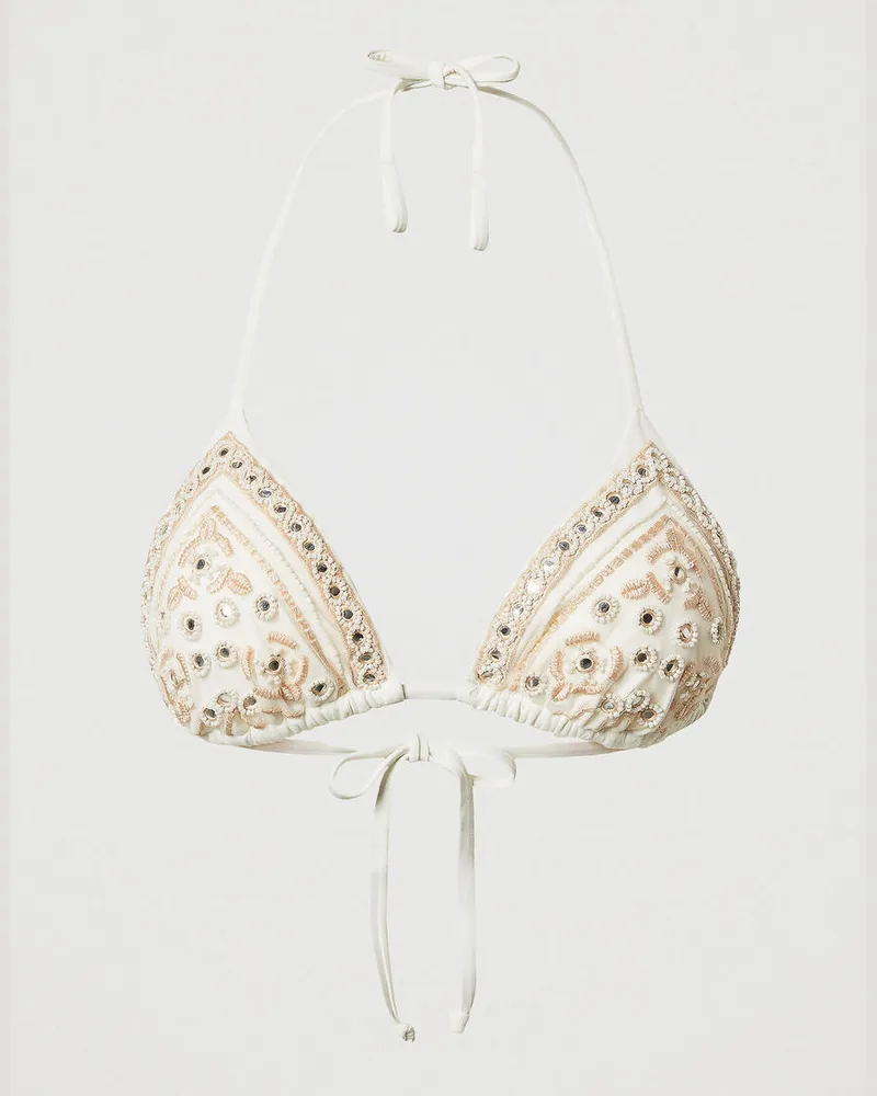 Twin-Set Bademode - Triangel-Bikinitop mit Stickerei, Stickerei Almond Beige / Dark Almond Beige, Größe Stickerei