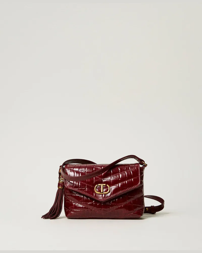 Twin-Set Taschen - Kleine Umhängetasche „Dreamy" aus Leder mit Krokoprägung, Myrten Rot, Einheitsgröße 