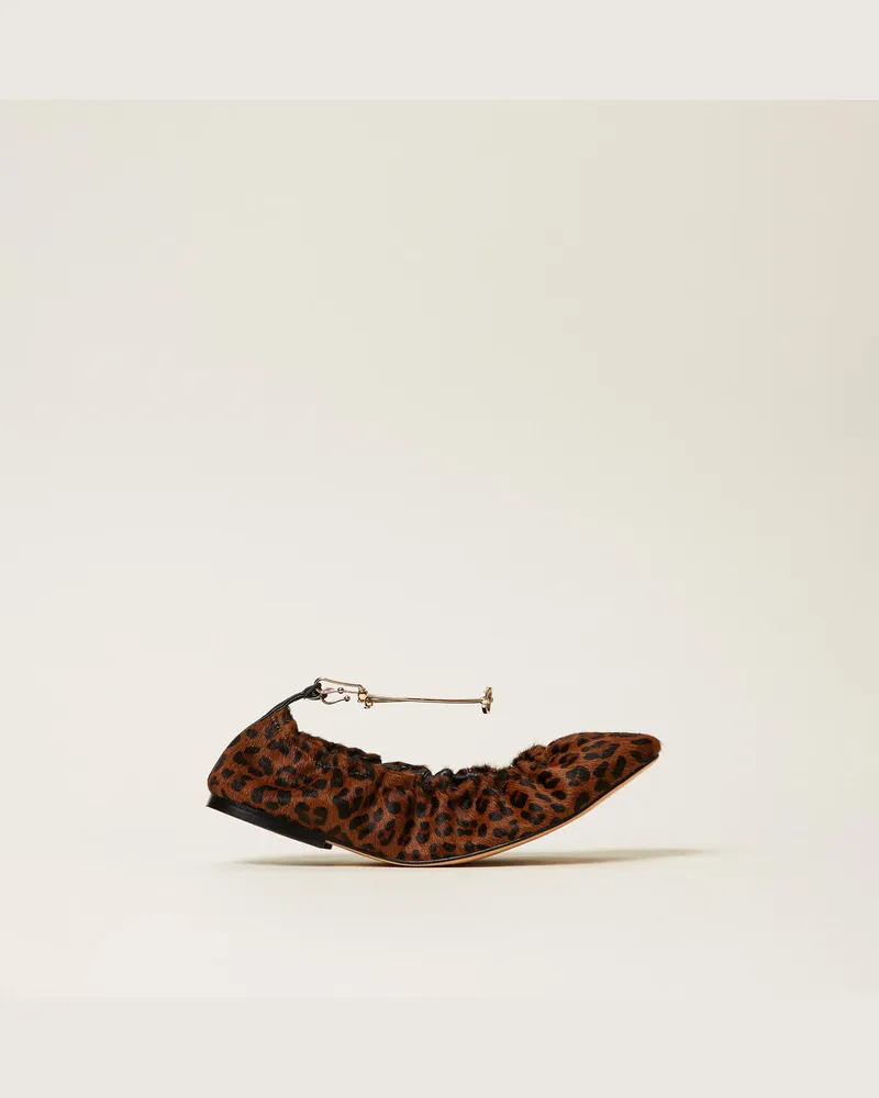 Twin-Set Schuhe - Ballerina aus Leder mit Animalprint, Größe Animalprint